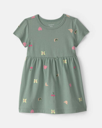 Baby Girl Butterfly Short-Sleeve Dress - Green, 