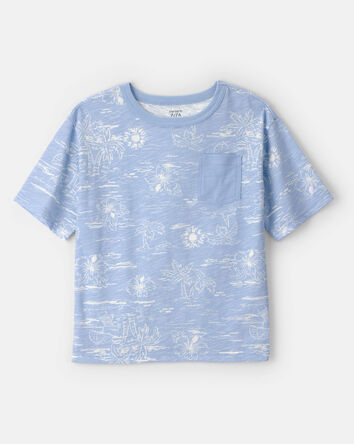 Gar&ccedil;ons - T-shirt &agrave; poche, sc&egrave;ne tropicale - Bleu, 