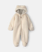 Baby Bear Teddy Fleece Long-Sleeve Jumpsuit - Cream, image 1 of 5 slides
