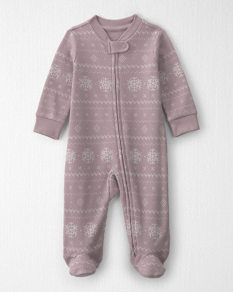 B&eacute;b&eacute; fille - Pyjama en tricot gaufr&eacute; fait avec du coton biologique &agrave; motif jacquard, image 1 sur 4 diapositives