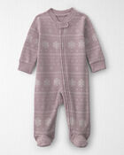 B&eacute;b&eacute; fille - Pyjama en tricot gaufr&eacute; fait avec du coton biologique &agrave; motif jacquard, image 1 sur 4 diapositives
