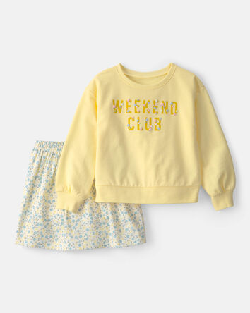 Filles - Ensemble 2 pi&egrave;ces haut en jersey bouclette &agrave; fleurs et jupe - Jaune, 