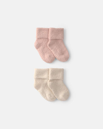 B&eacute;b&eacute; fille - Emballage 4 paires de chaussons pour b&eacute;b&eacute; - Rose/Ivoire, 