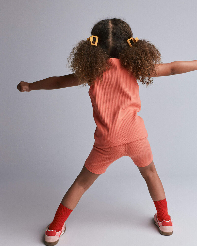 Toddler Girl Ribbed Playtime Tank - Coral, image 3 of 5 slides