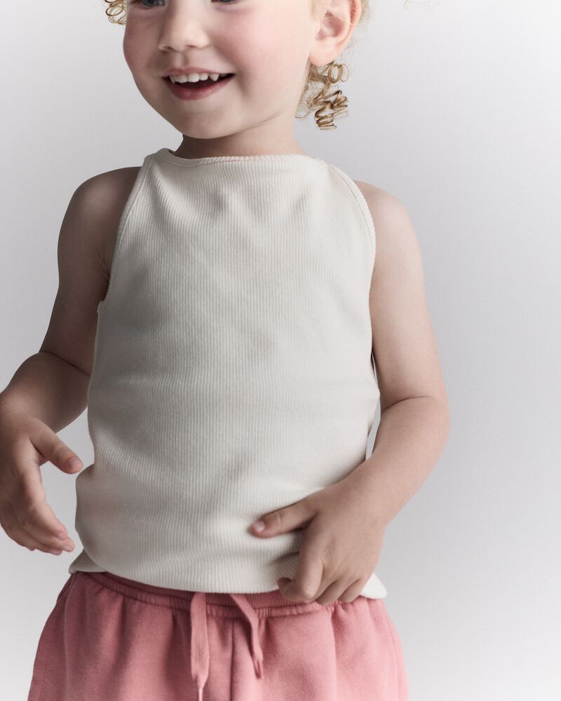 Toddler Girl Ribbed Tank Top - Cream, image 3 of 6 slides