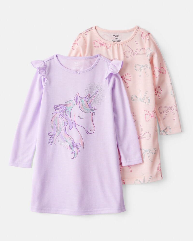 Girls 2-Pack Unicorn Nightgowns, image 1 of 4 slides