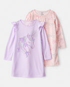 Girls 2-Pack Unicorn Nightgowns, image 1 of 4 slides
