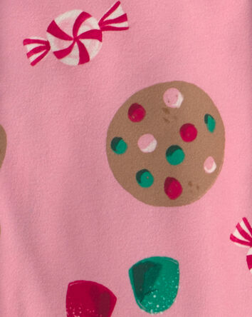Girls 2-Piece Christmas Gingerbread Fleece Loose Fit Pyjama Set - Pink, 