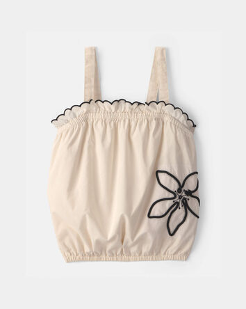 Girls Flower Embroidered Tank Top - Ivory, 