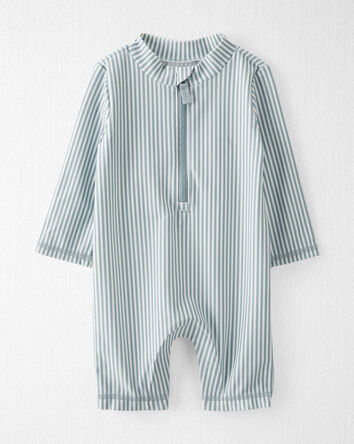 B&eacute;b&eacute; gar&ccedil;on - Barboteuse maillot dermoprotecteur &agrave; manches longues en mat&eacute;riaux recycl&eacute;s &agrave; rayures, 