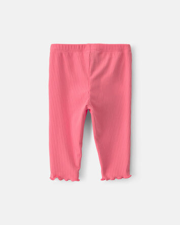 Baby Girl Pull-On Ribbed Leggings - Coral, 
