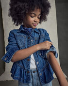 Girls Denim Long-Sleeve Top - Medium Wash, image 3 of 7 slides