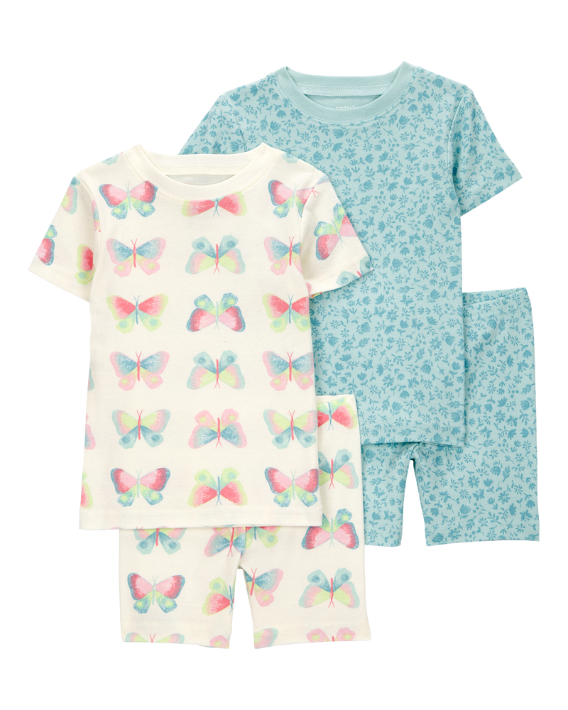 Toddler Butterfly Print Snug Fit Cotton 4-Piece Pyjamas, image 1 of 4 slides