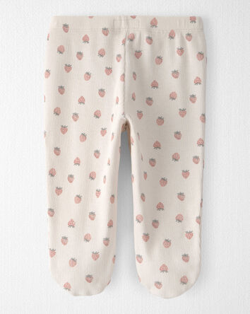 Baby Girl Organic Cotton Rib Footed Pants in Strawberry-Print, 