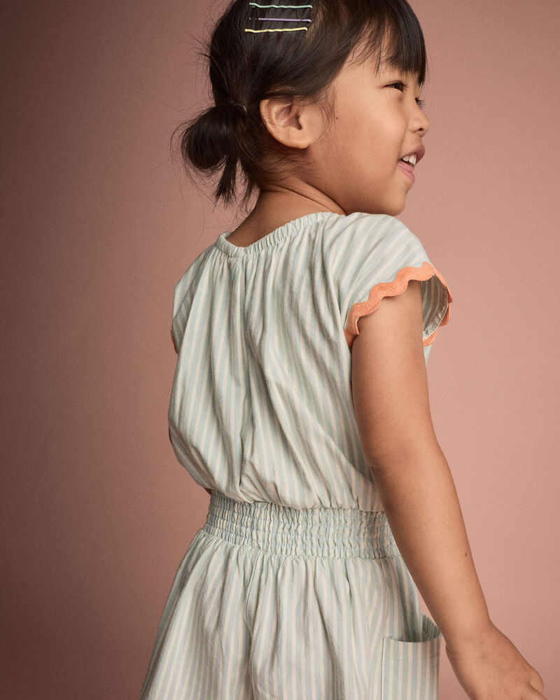 Toddler Girl Swing Romper with Pockets in Stripes- Light Blue, image 4 of 6 slides