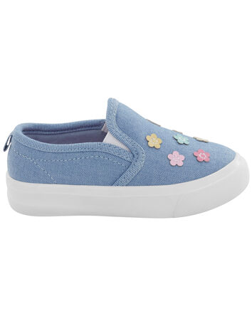 Floral Chambray Slip-On Shoes, 