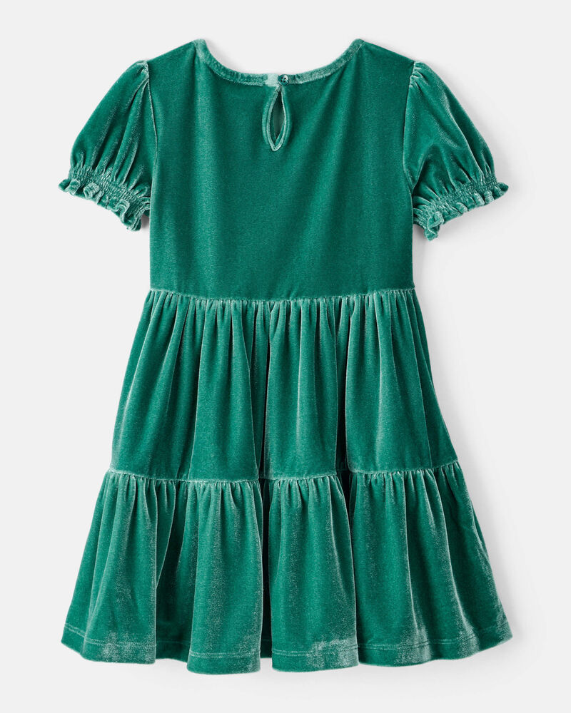 Toddler Girl Velour Dress - Green, image 2 of 4 slides