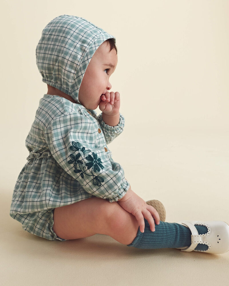 Baby Girl 3-Piece Flannel Long-Sleeve Bubble Set - Green, image 4 of 7 slides