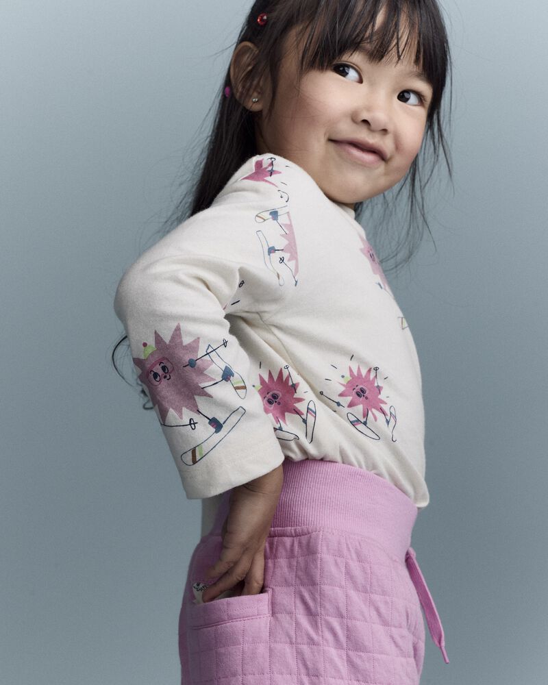 Toddler Girl Skiing Abstract Long-Sleeve Relaxed Graphic Top - Cream, image 5 of 6 slides