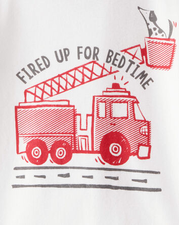 Tout-petit garçon - Pyjamas à manches longues 4 pièces imprimé camion de pompier 100 % coton - Rouge/Blanc, 