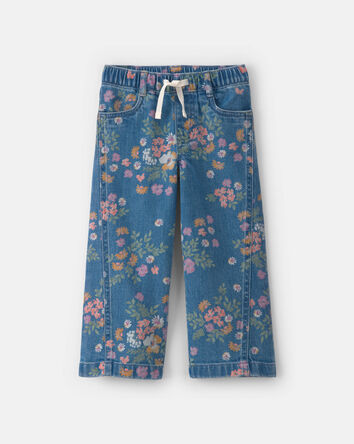 Toddler Girl Floral Denim Wide-Leg Jeans - Dark Wash, 