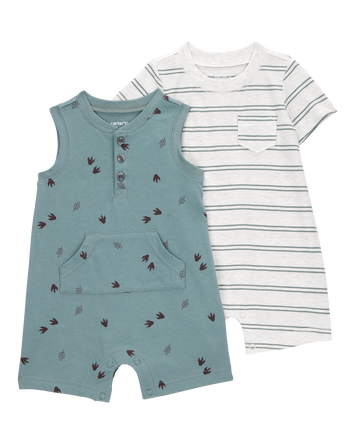 Baby 2-Pack Striped Romper Set, 