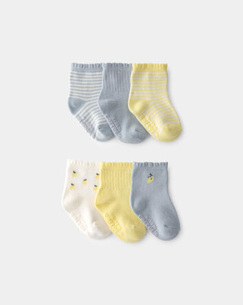 Baby Girl 6-Pack Lemon Striped Socks - Yellow/Grey, 