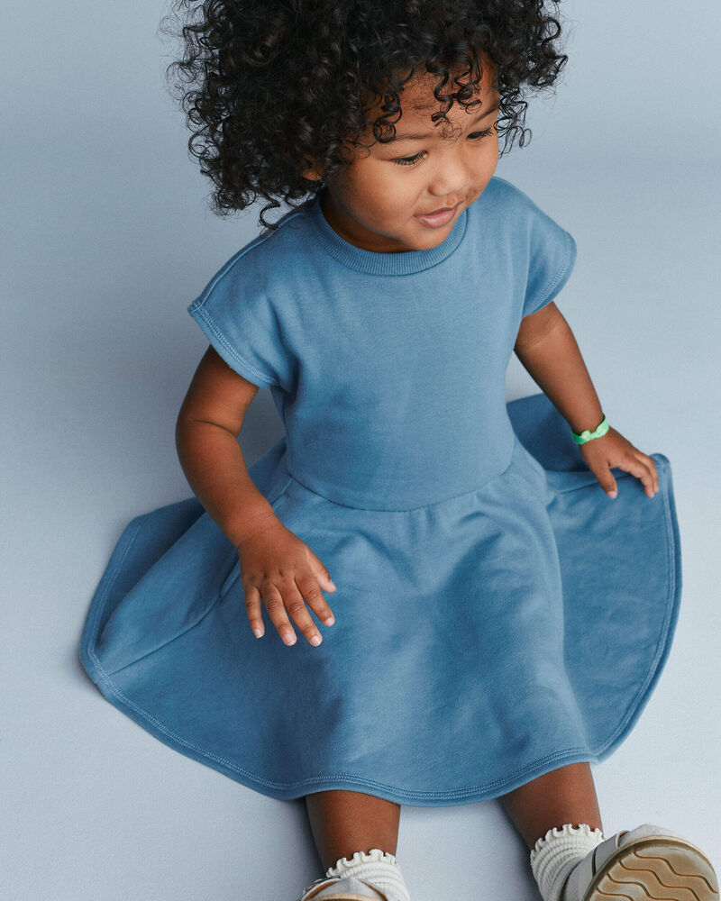 Toddler Girl French Terry Drop-Waist Dress - Teal, image 3 of 6 slides