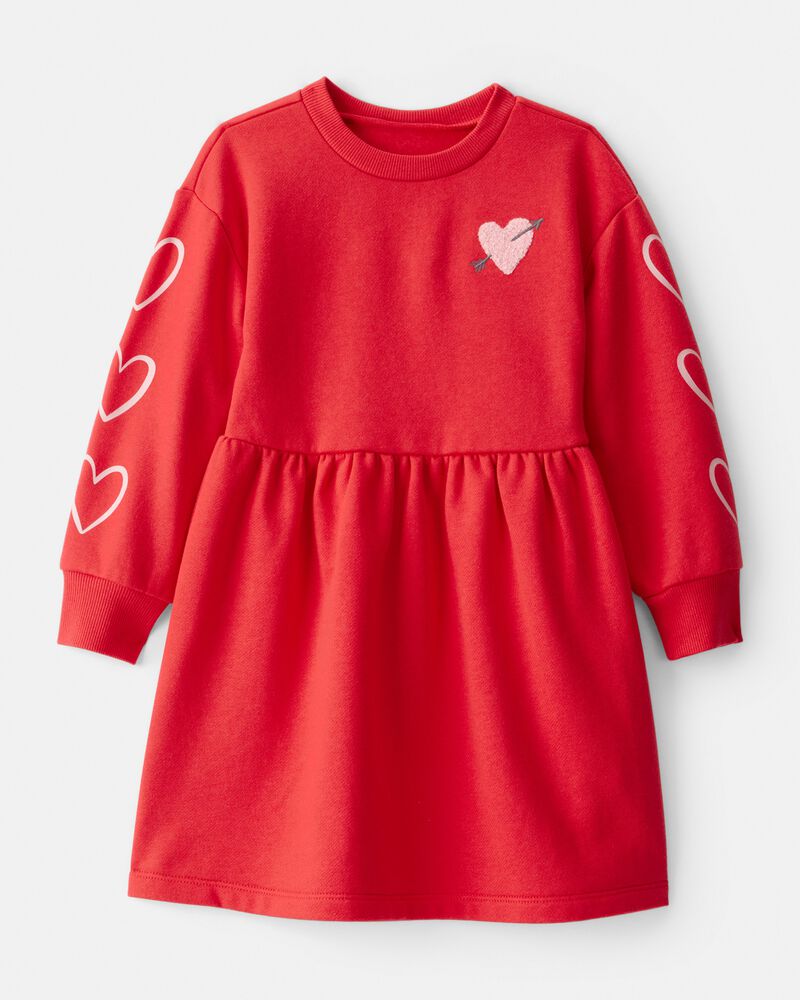 Toddler Girl Heart Fleece Long-Sleeve Dress - Red, image 1 of 5 slides