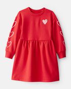 Toddler Girl Heart Fleece Long-Sleeve Dress - Red, image 1 of 5 slides