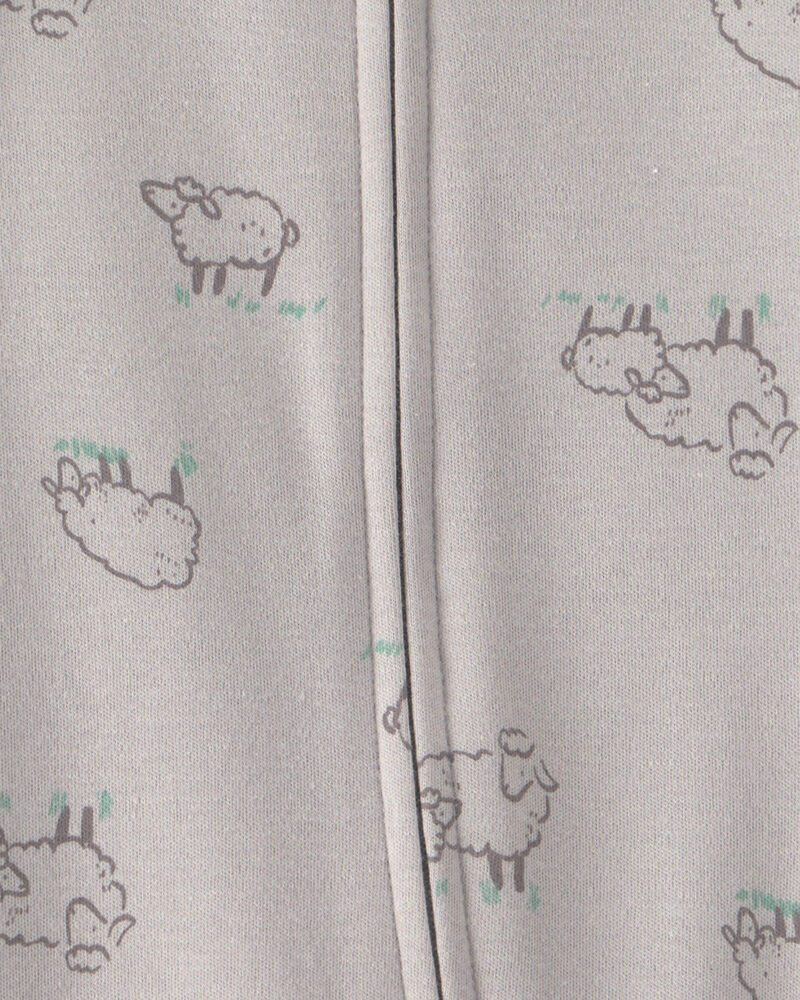 Baby Sheep 100% Cotton 2-Way Zip Sleeper - Grey, image 3 of 5 slides