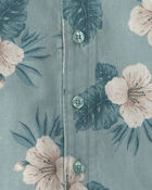 Toddler Boy 2-Piece Linen Top & Short Set Made with Organic Cotton in Blue Hibiscus, image 4 of 5 slides