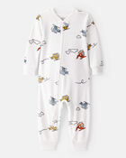 Toddler Boy Helicopter Print DreamPlush Snug Fit Long-Sleeve 2-Way Zip 1-Piece Pyjamas - White, image 1 of 3 slides