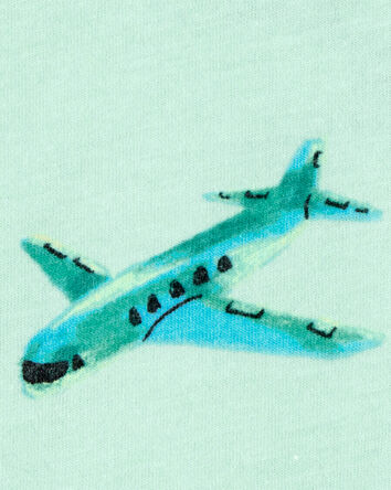 Bébé garçon - T-shirt à manches courtes en tricot imprimé d’avion - Vert, 