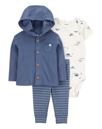 Baby 3-Piece Barn Print Little Cardigan Set, 