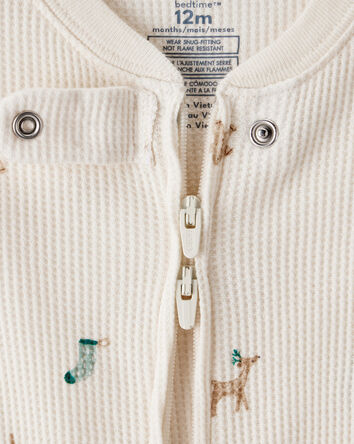 Tout-petit - Pyjama une pièce ajusté en coton à manches longues avec imprimé de Noël - Blanc, 