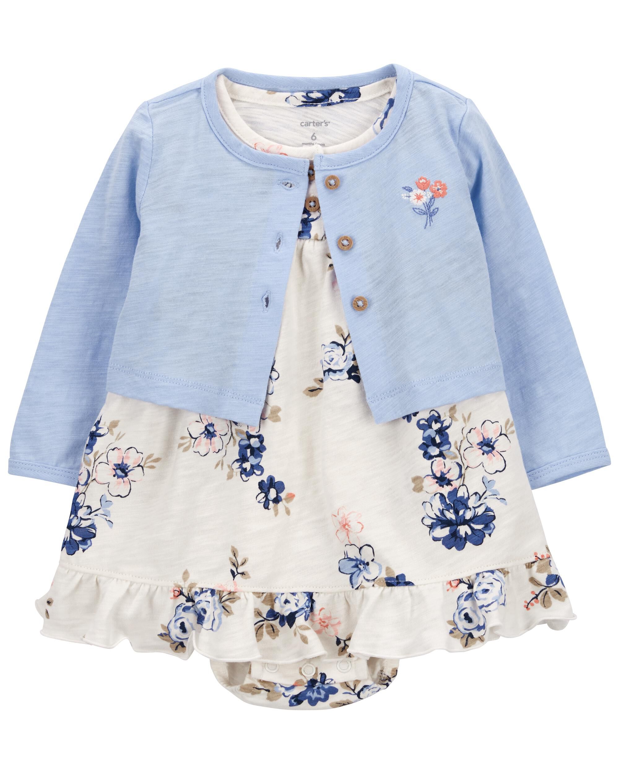 Baby 2 Piece Bodysuit Dress Cardigan Set