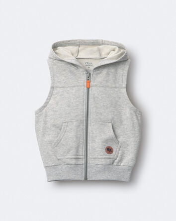 Toddler Boy French Terry Hooded Vest in Pocket - Heather Grey, 