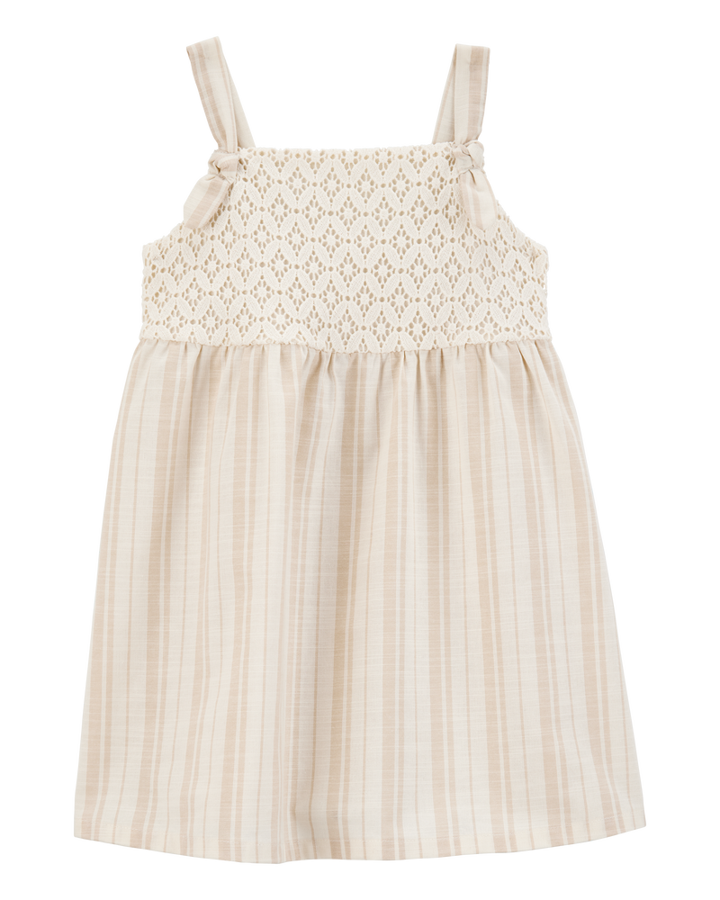Toddler Striped Eyelet Tank Dress - Ivory, image 1 of 5 slides