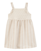 Toddler Striped Eyelet Tank Dress - Ivory, image 1 of 5 slides