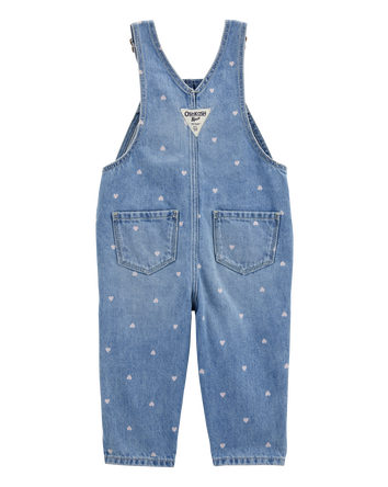 Baby Heart-Print Knit Denim Overalls, 