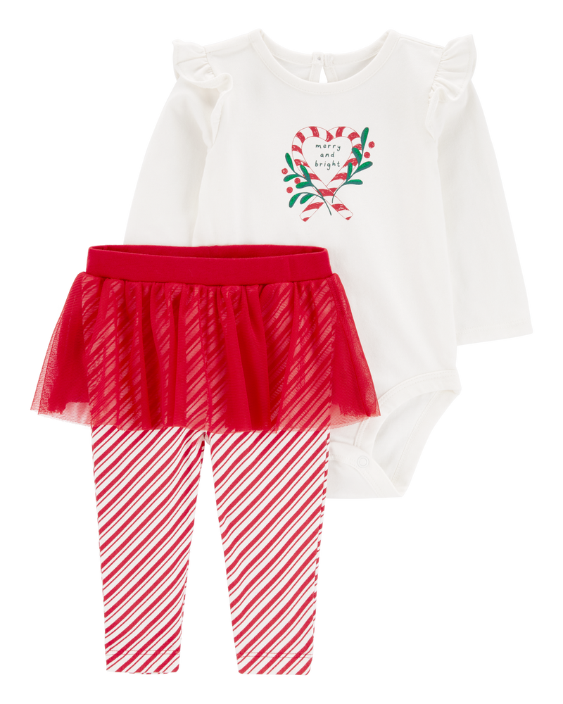 Baby 2-Piece Christmas Bodysuit & Tutu Pant Set, image 1 of 3 slides