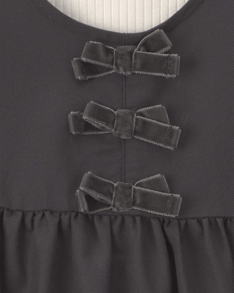 Toute-petit fille - Ensemble 2 pi&egrave;ces robe en serg&eacute; &agrave; n&oelig;uds et manches longues &ndash; Noir/Cr&egrave;me, image 4 sur 5 diapositives