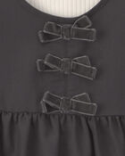 Toute-petit fille - Ensemble 2 pi&egrave;ces robe en serg&eacute; &agrave; n&oelig;uds et manches longues &ndash; Noir/Cr&egrave;me, image 4 sur 5 diapositives
