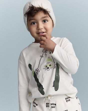 Toddler Skiing Squish Long-Sleeve Relaxed Graphic Tee - Cream, 