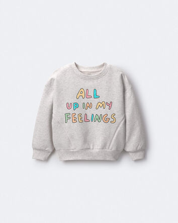 Toddler Girl 'In My Feelings' Wide-Arm Sweatshirt - Heathered Grey, 