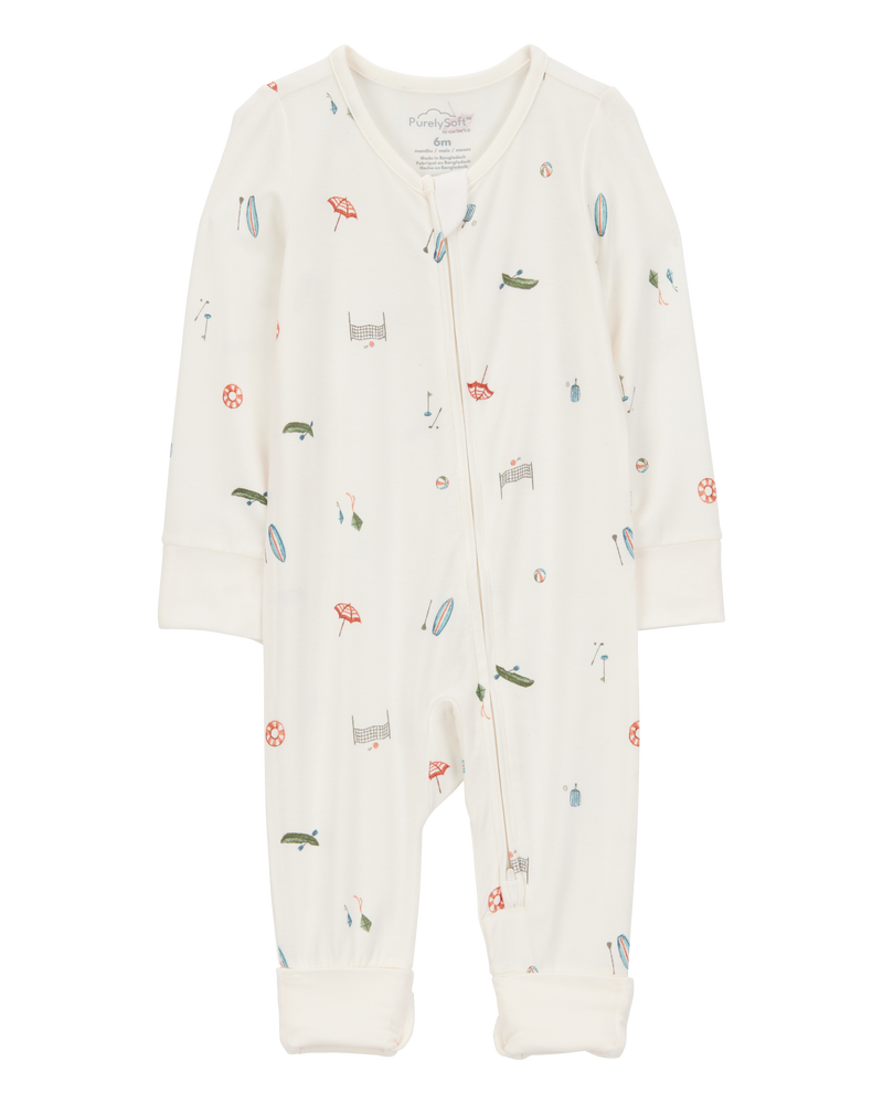 Baby Girl Camp Print Zip-Up PurelySoft Sleeper, image 1 of 7 slides