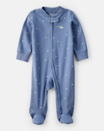 Baby Boy Rhino Print 100% Cotton Long-Sleeve Sleeper - Blue, 