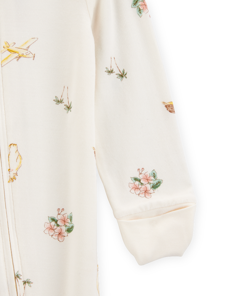 Baby Girl Tropical Print 2-Way Zip PurelySoft Convertible Foot Sleeper Pyjamas - Ivory, image 2 of 7 slides