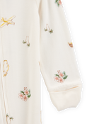 Baby Girl Tropical Print 2-Way Zip PurelySoft Convertible Foot Sleeper Pyjamas - Ivory, image 2 of 7 slides